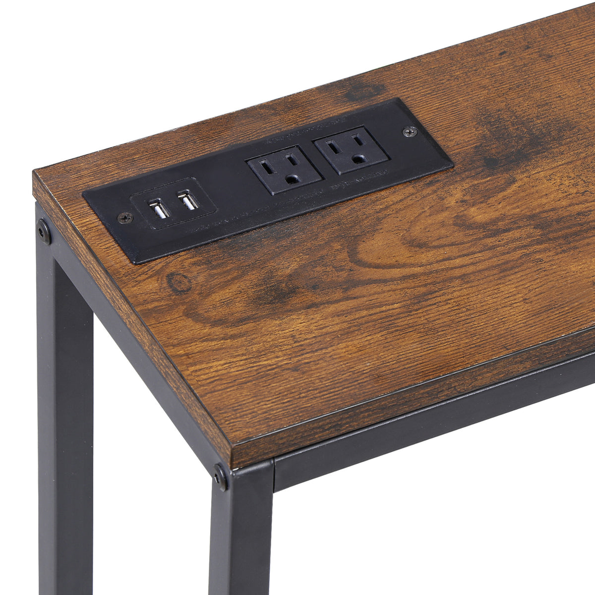 Console Table with Power Outlet Narrow Sofa Table 70.8" Behind Couch Table Brown