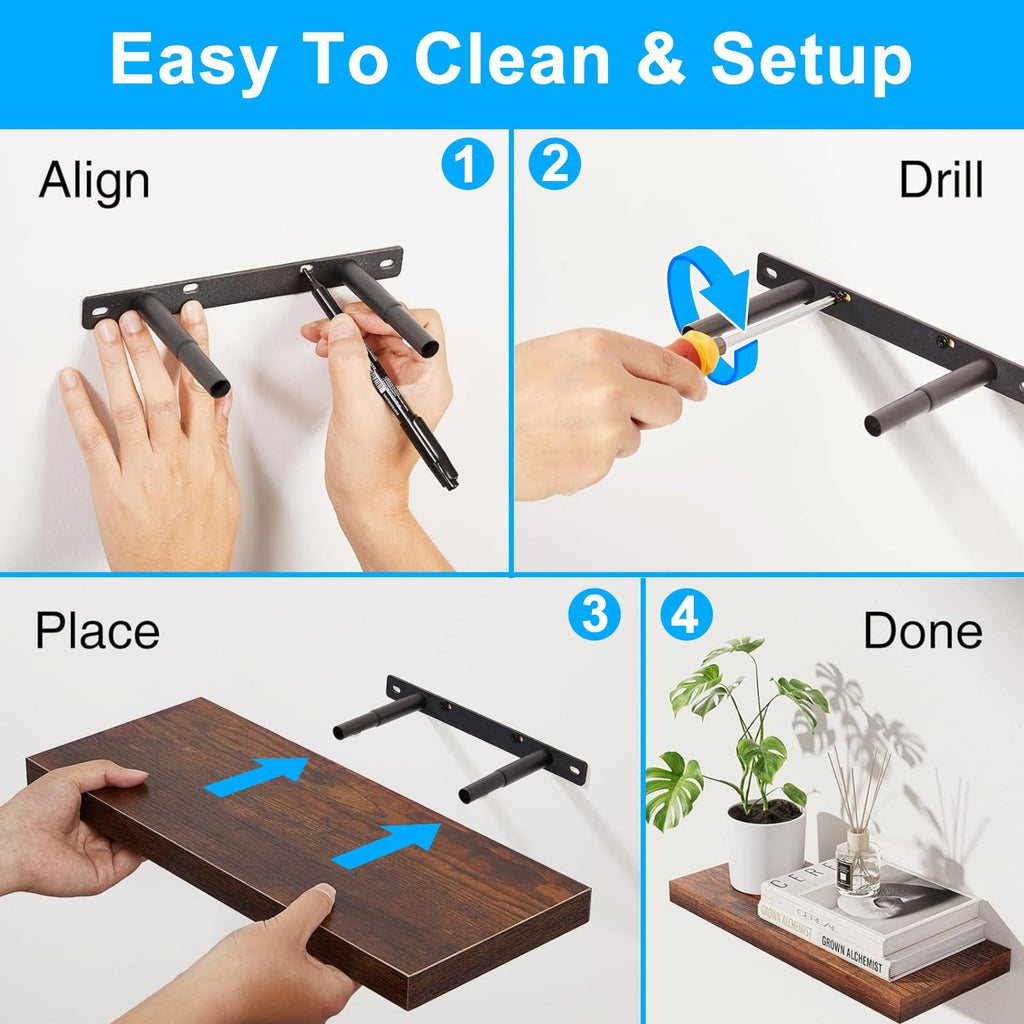 4 Pack Floating Shelves for Wall (15.75Inch) Wall-Mounted Shelves with Brackets