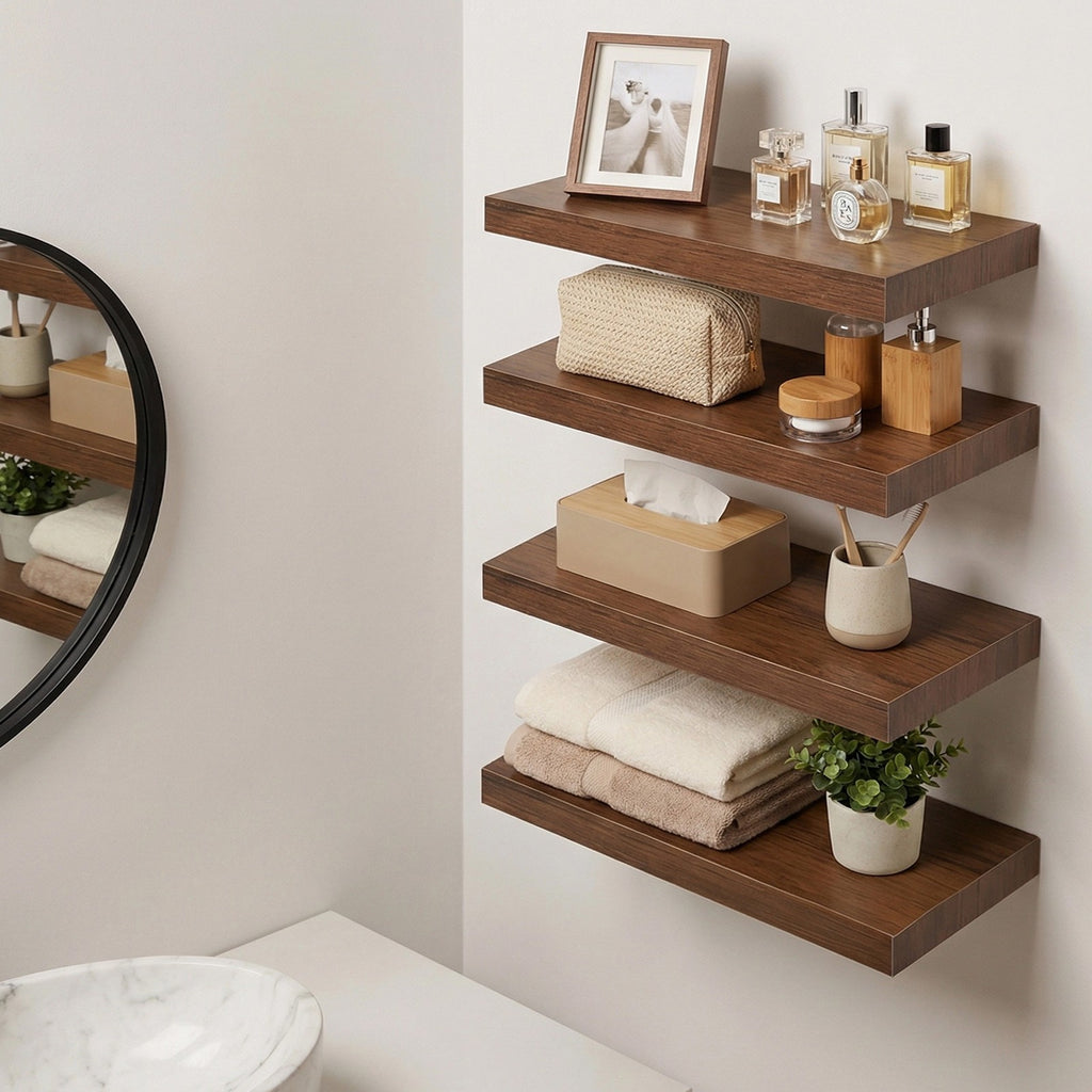 4 Pack Floating Shelves for Wall (15.75Inch) Wall-Mounted Shelves with Brackets