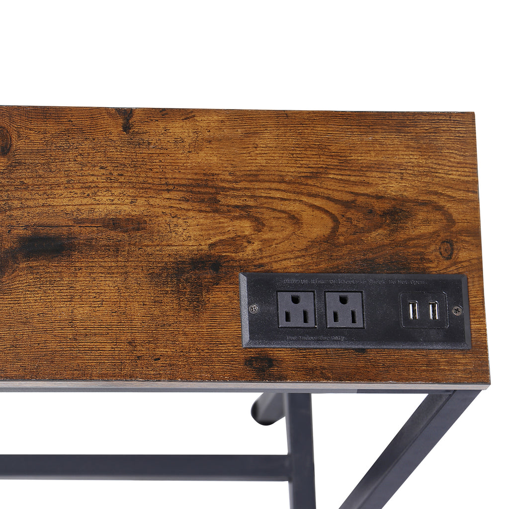 Console Table with Power Outlet Narrow Sofa Table 70.8" Behind Couch Table Brown