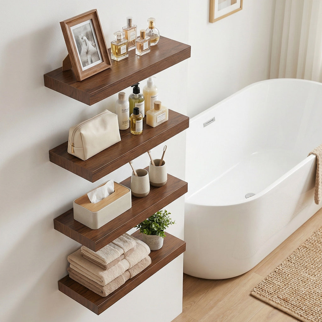 4 Pack Floating Shelves for Wall (15.75Inch) Wall-Mounted Shelves with Brackets