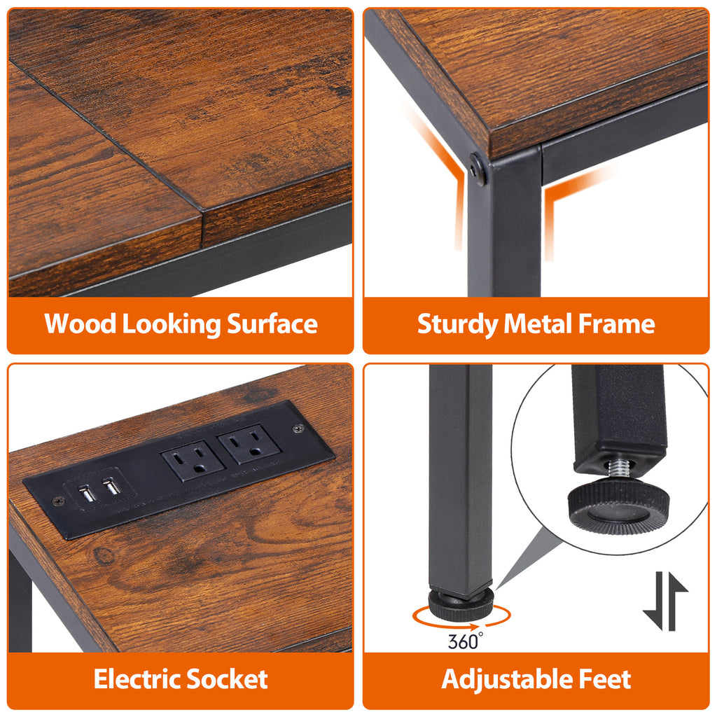 Console Table with Power Outlet Narrow Sofa Table 70.8" Behind Couch Table Brown
