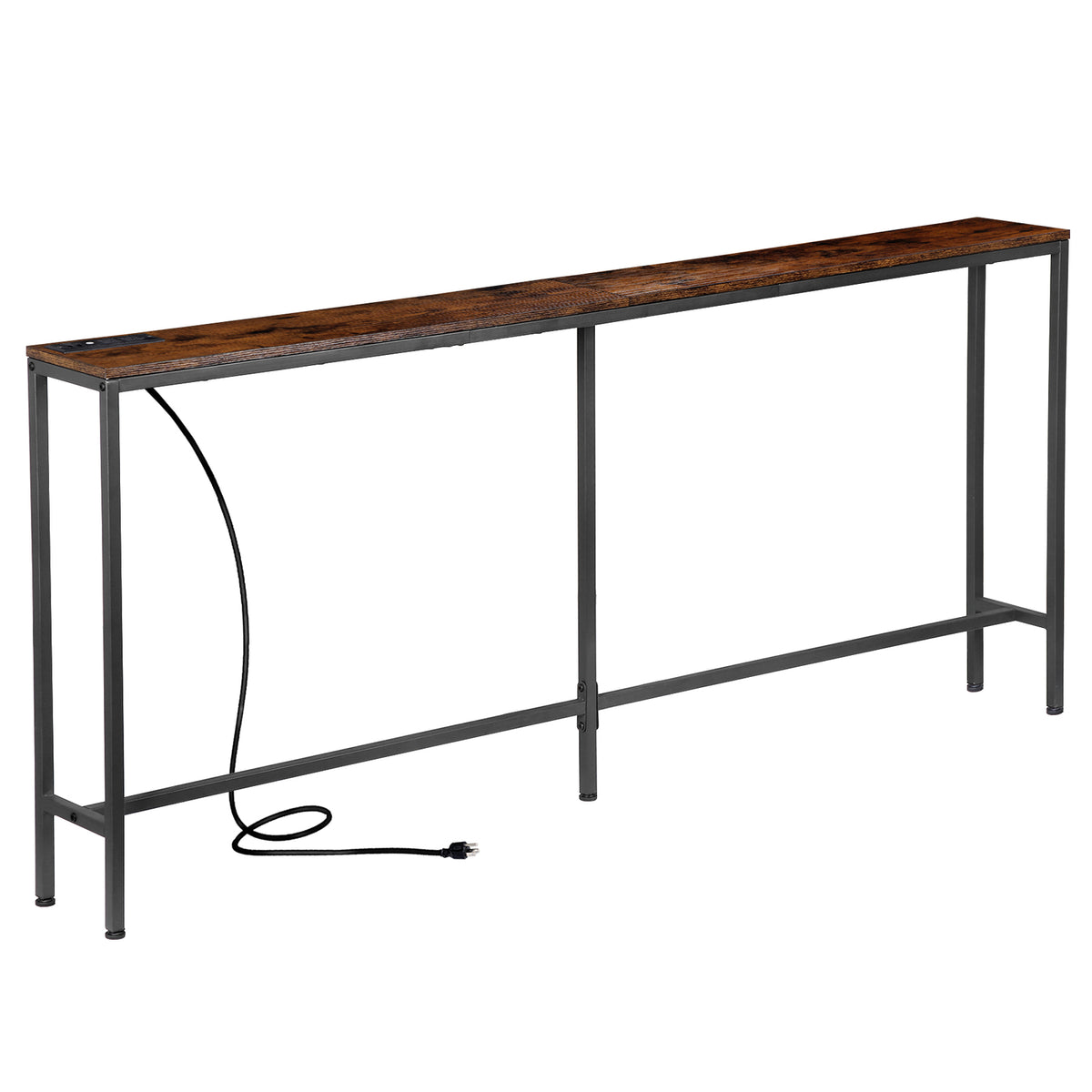 Console Table with Power Outlet Narrow Sofa Table 70.8" Behind Couch Table Brown