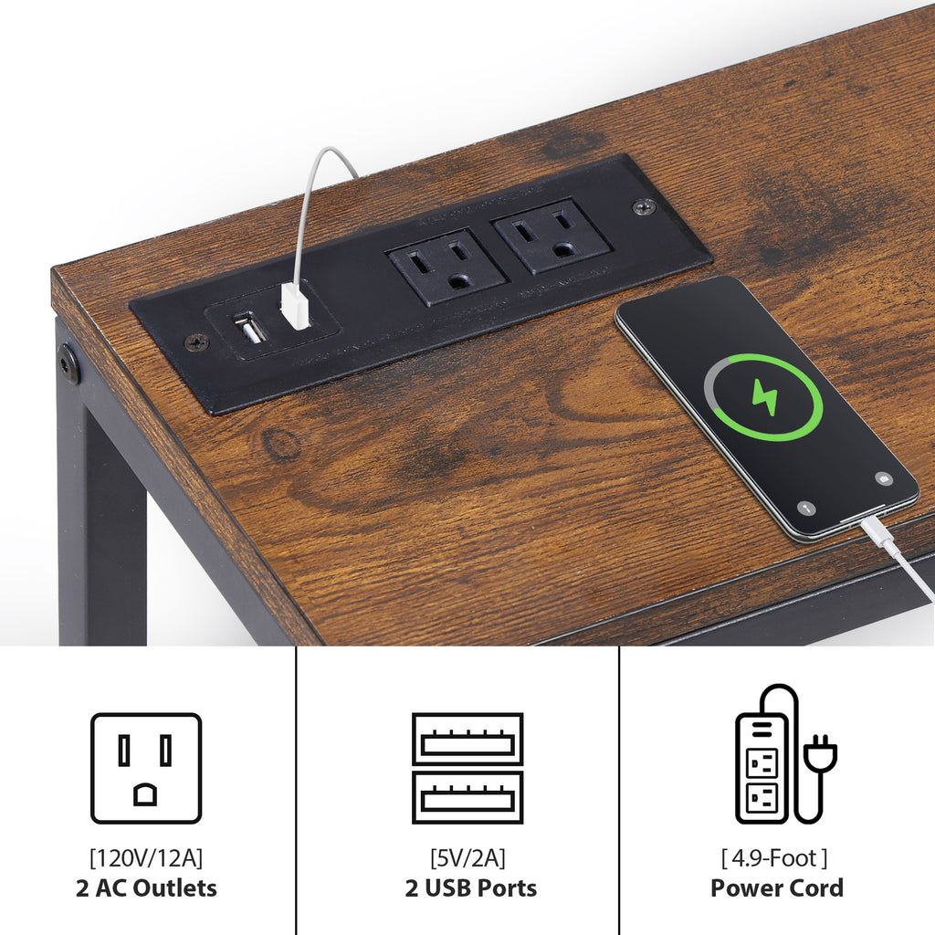 Console Table with Power Outlet Narrow Sofa Table 70.8" Behind Couch Table Brown